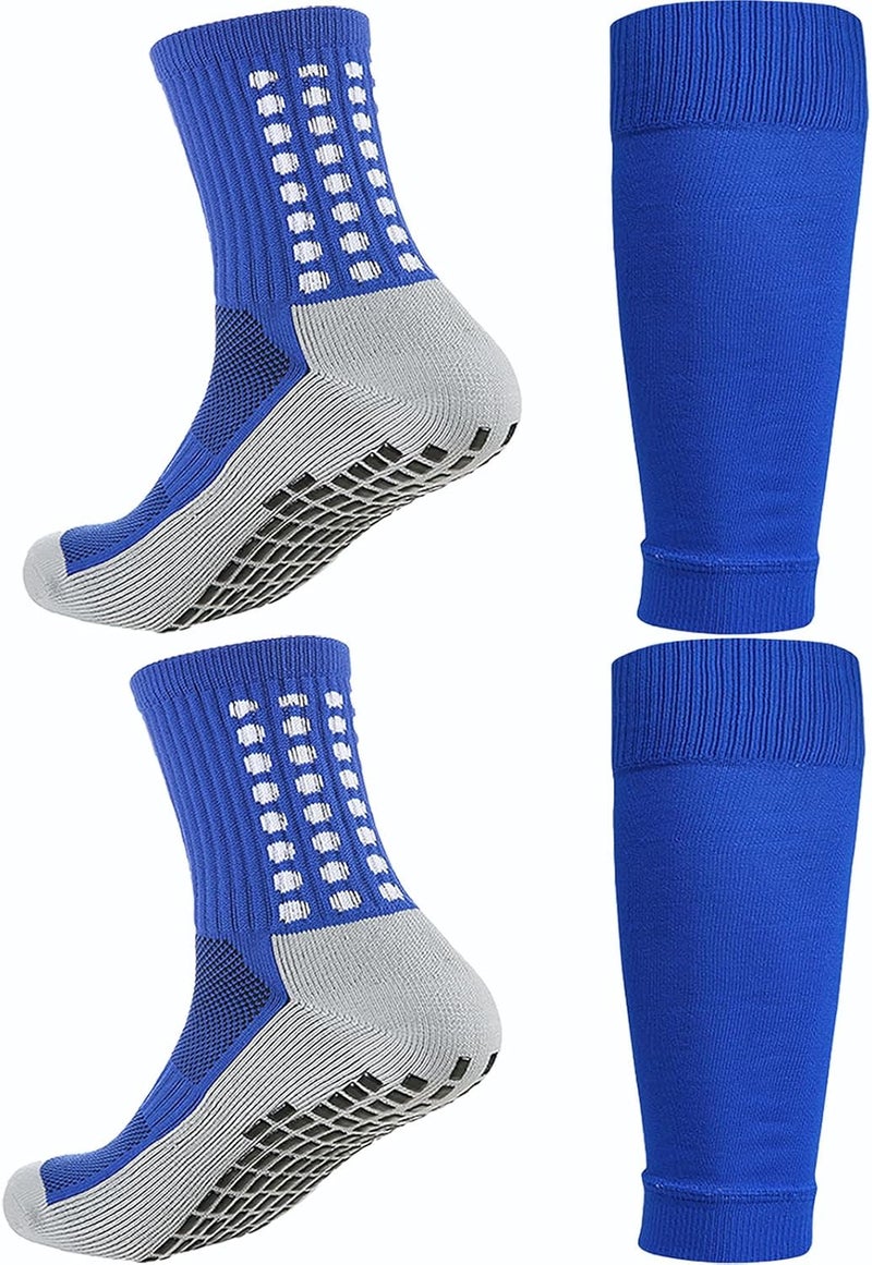 KMOLY 1 Set Kids Grip Soccer Socks and Shin Guard Sleeves for Age 7-14 Youth Boys Children Football Basketball Training - Image 1